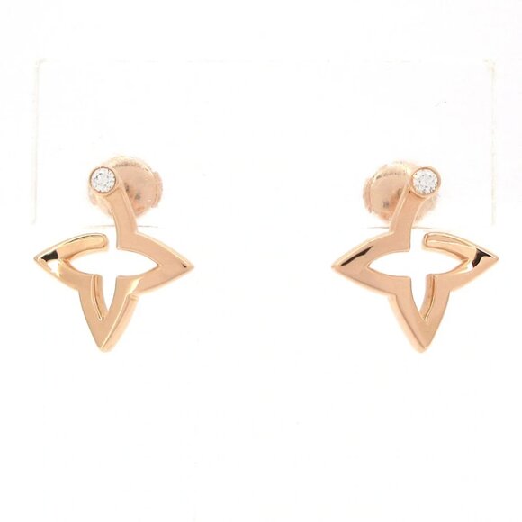 Auth LOUIS VUITTON Hoop Earrings Ombre Blossom Q06968 18K Rose Gold Diamond - Picture 1 of 8